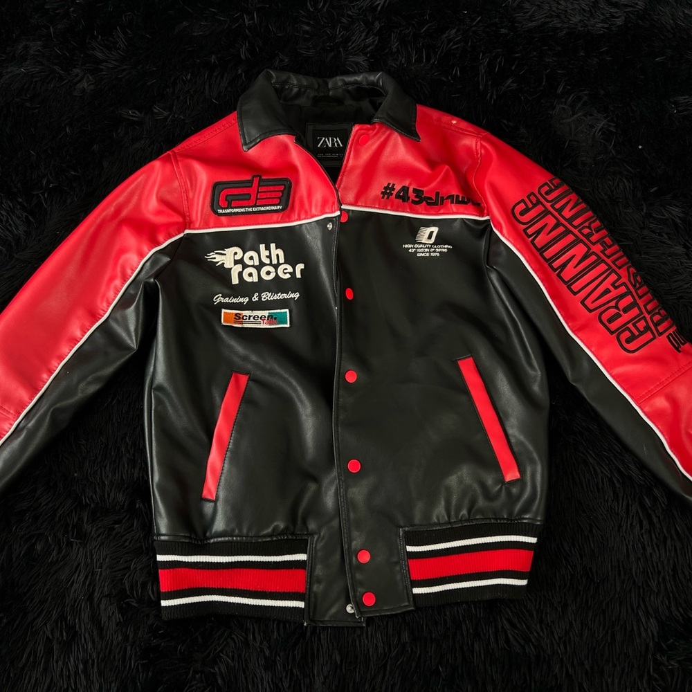 Zara Men's Black and Red Varsity Jacket
